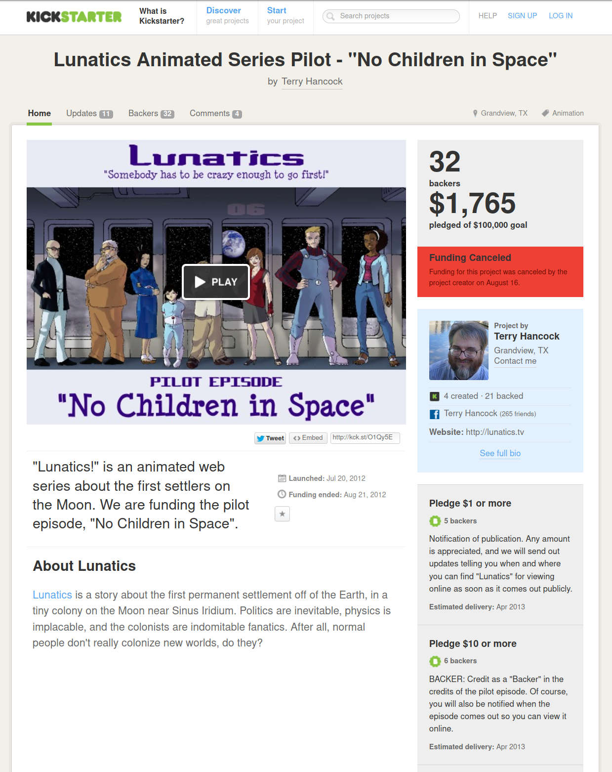 Changing Our Fund-Raising Strategy Canceled Pilot Kickstarter (Screencap)