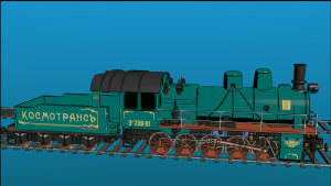 Steam train on display at train station