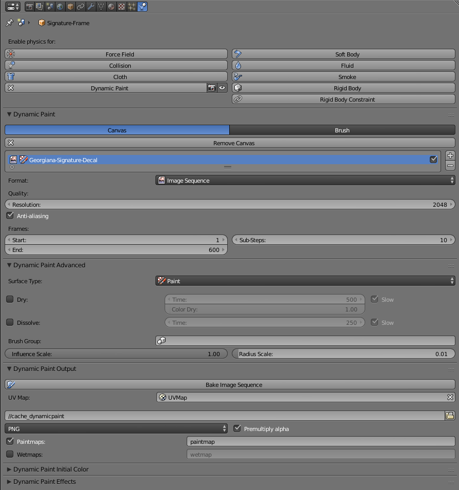 Canvas Settings for Signature Effect
