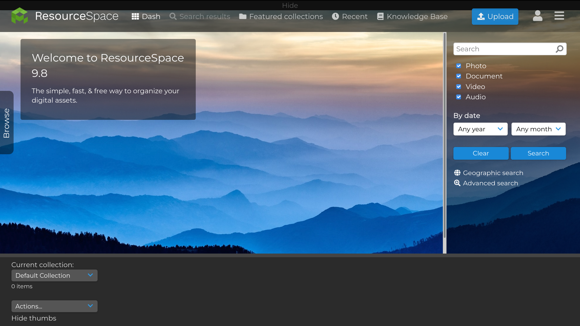 March 2022 Summary Screen capture of installed ResourceSpace web application