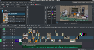 Kdenlive scene edit of the "Suiting Up" sequence with a complex timeline including a lot of overlapping shots.