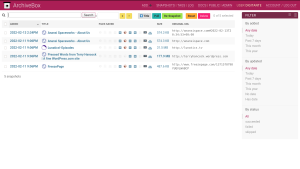 ArchiveBox UI with list of archived sites
