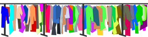 Impression of a clothing rack, created in Inkscape. It's mostly just colorful shapes.