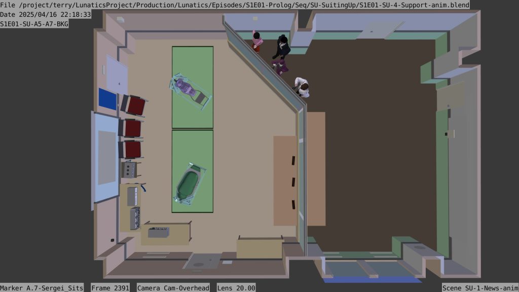 Overhead view of animation file wih News Crew