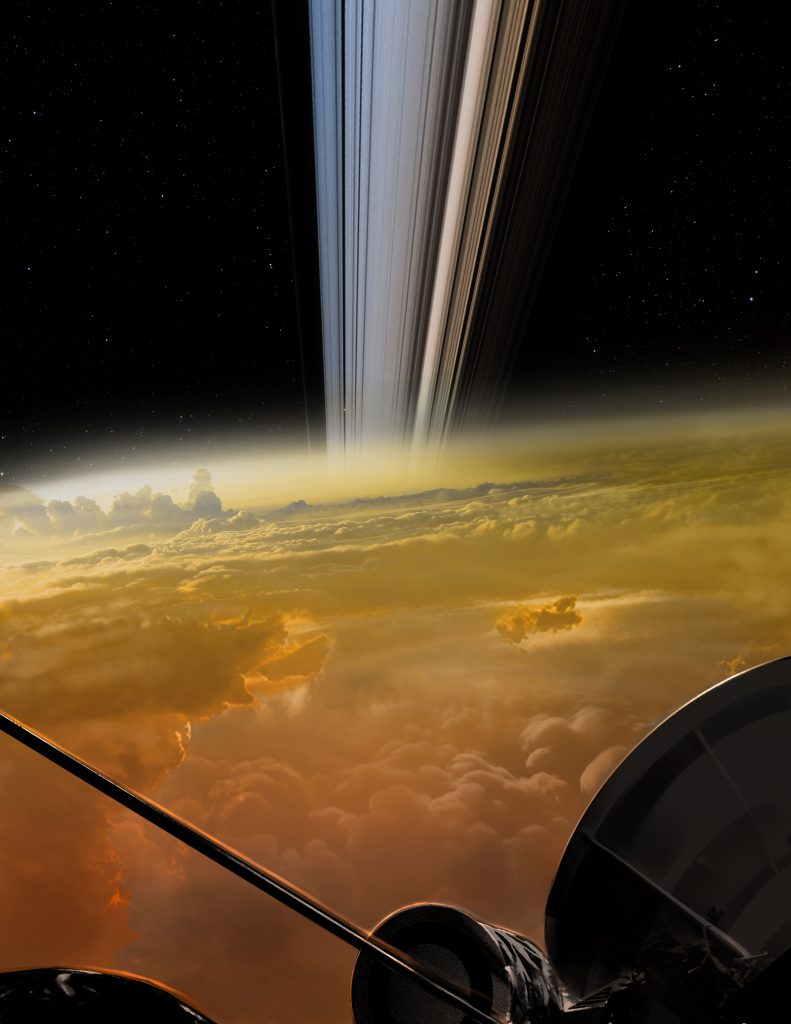 Cassini spacecraft making final descent into Saturn.