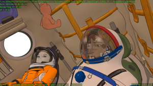 2-shot of Sergei and Georgiana in Soyuz